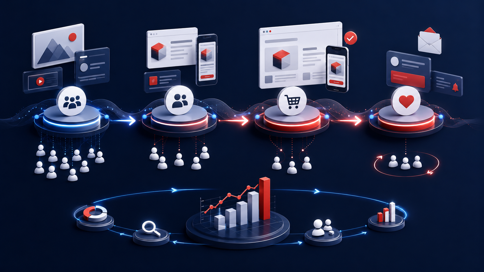 Connected full-funnel digital marketing customer journey