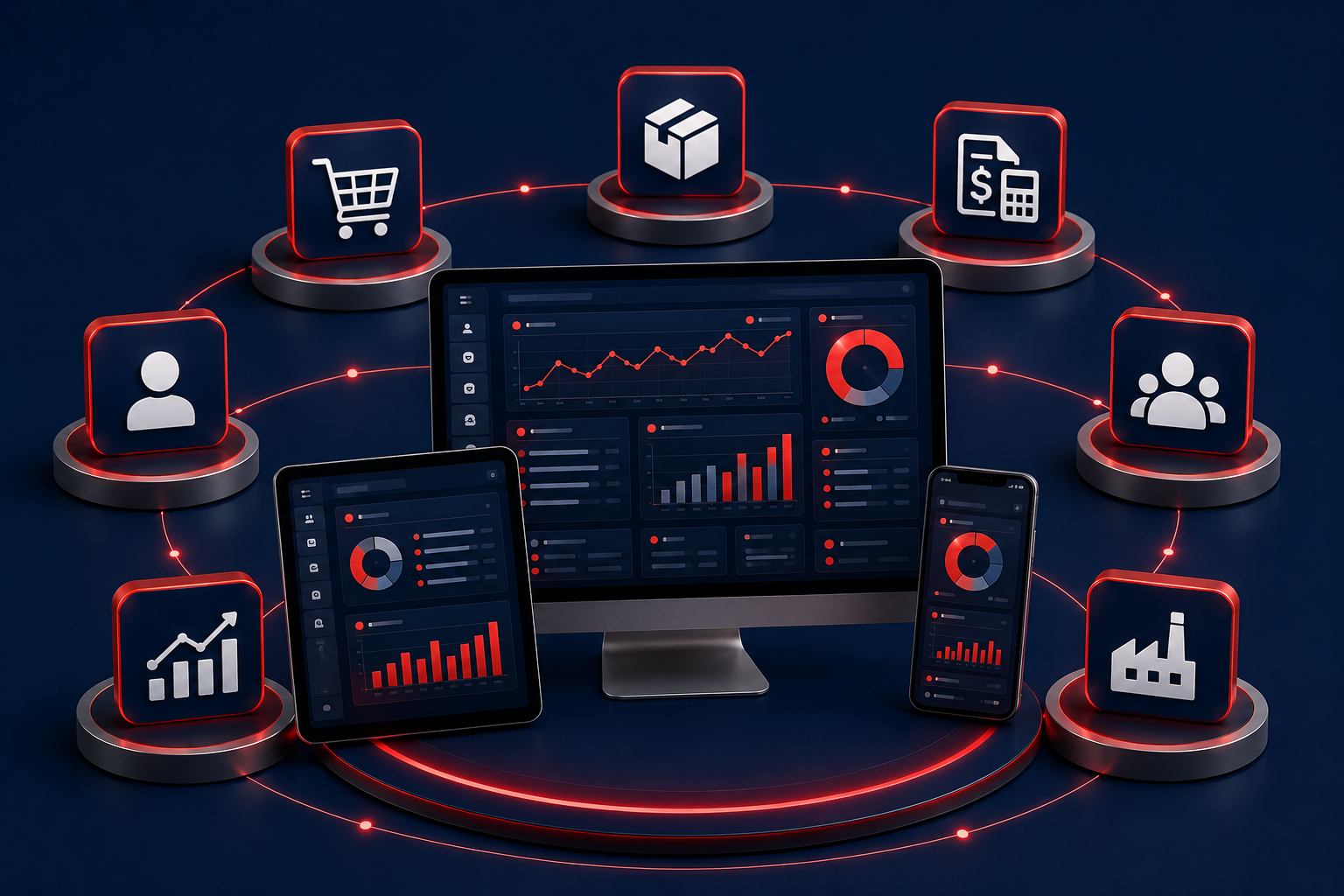 Connected Odoo ERP business applications across devices